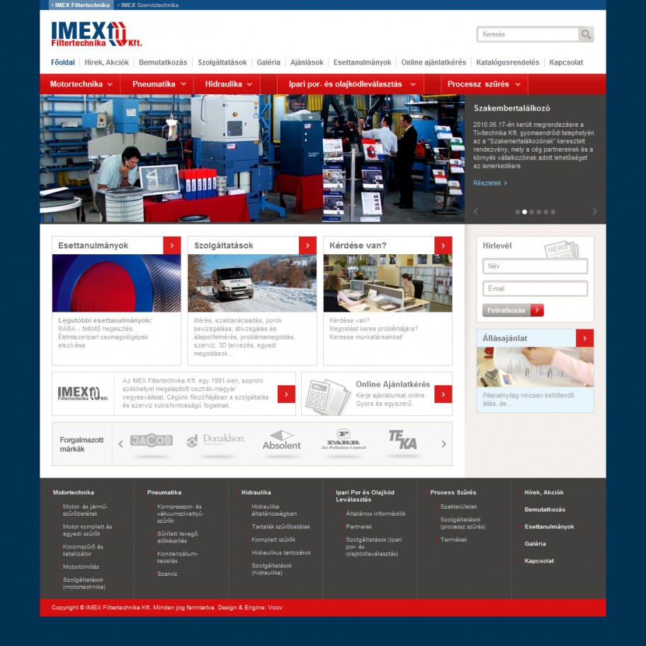 IMEX Filtertechnika és Szerviztechnika weboldal